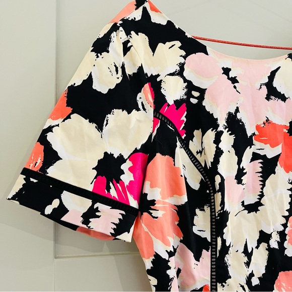 Review Women Dress Size 14 Multicoloured Floral With Black Waist Belt V Back - Picture 2 of 9